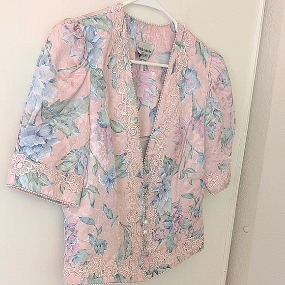 Vintage Nah Nah Collection by Jonathan Tait Women 14P Pink Floral Shirt Coquette - Picture 6 of 9